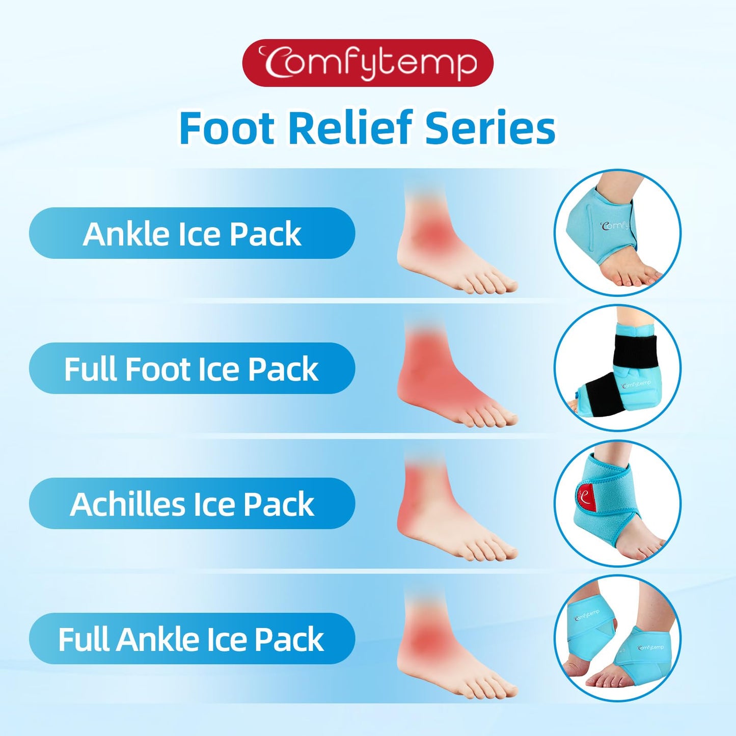 Comfytemp Ankle Ice Pack Wrap for Swelling, Plantar Fasciitis, FSA Eligible HSA, Foot Pain Relief, Reusable Gel Cold Compression Ankle Brace for Injury, Achilles Tendonitis, Gift for Men Women, 1Pcs
