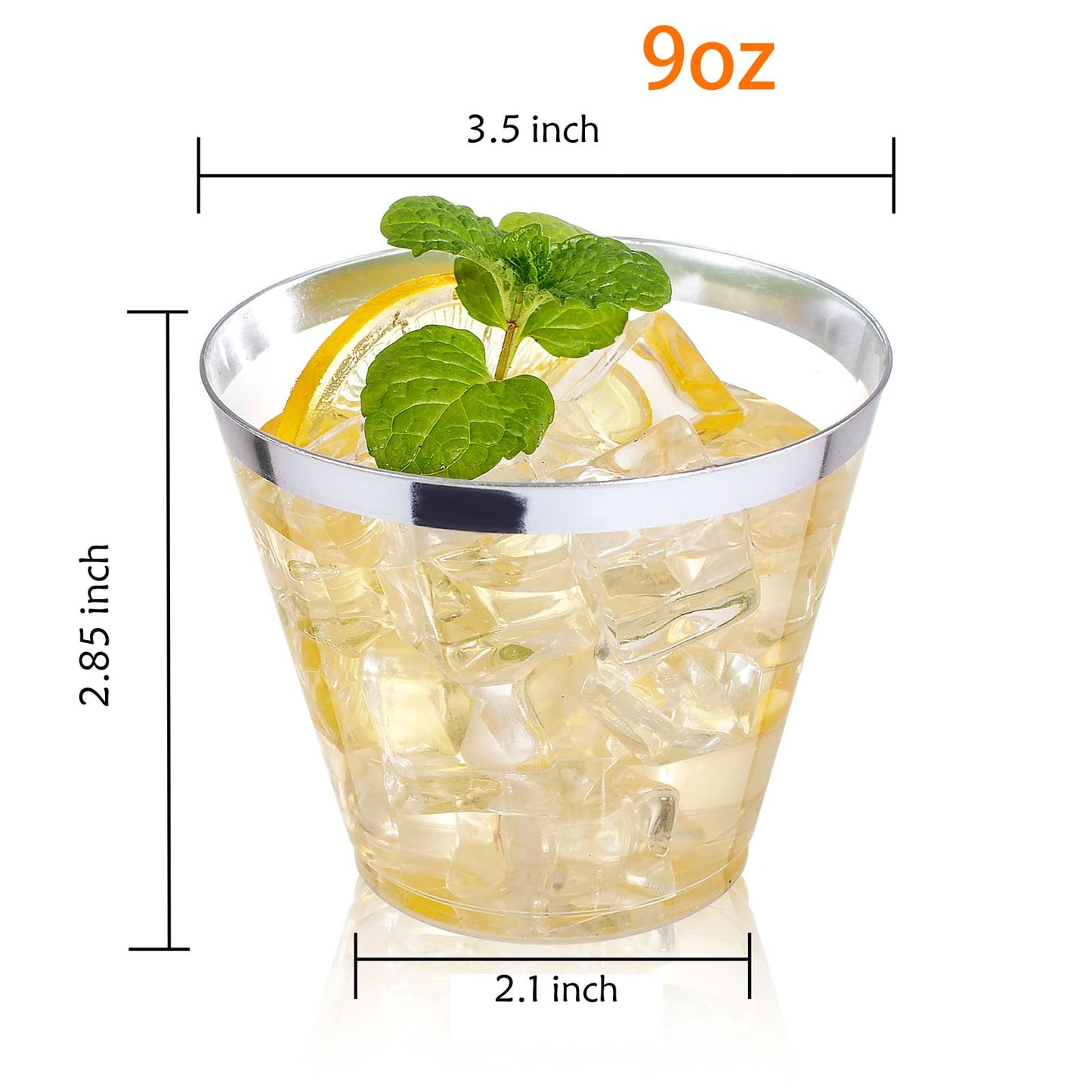 I00000 200pcs Silver Disposable Plastic Cups - 9 oz Clear Plastic Old Fashioned Tumblers - Fancy Wedding & Party Cups - Elegant Silver Wine & Cocktail Glasses