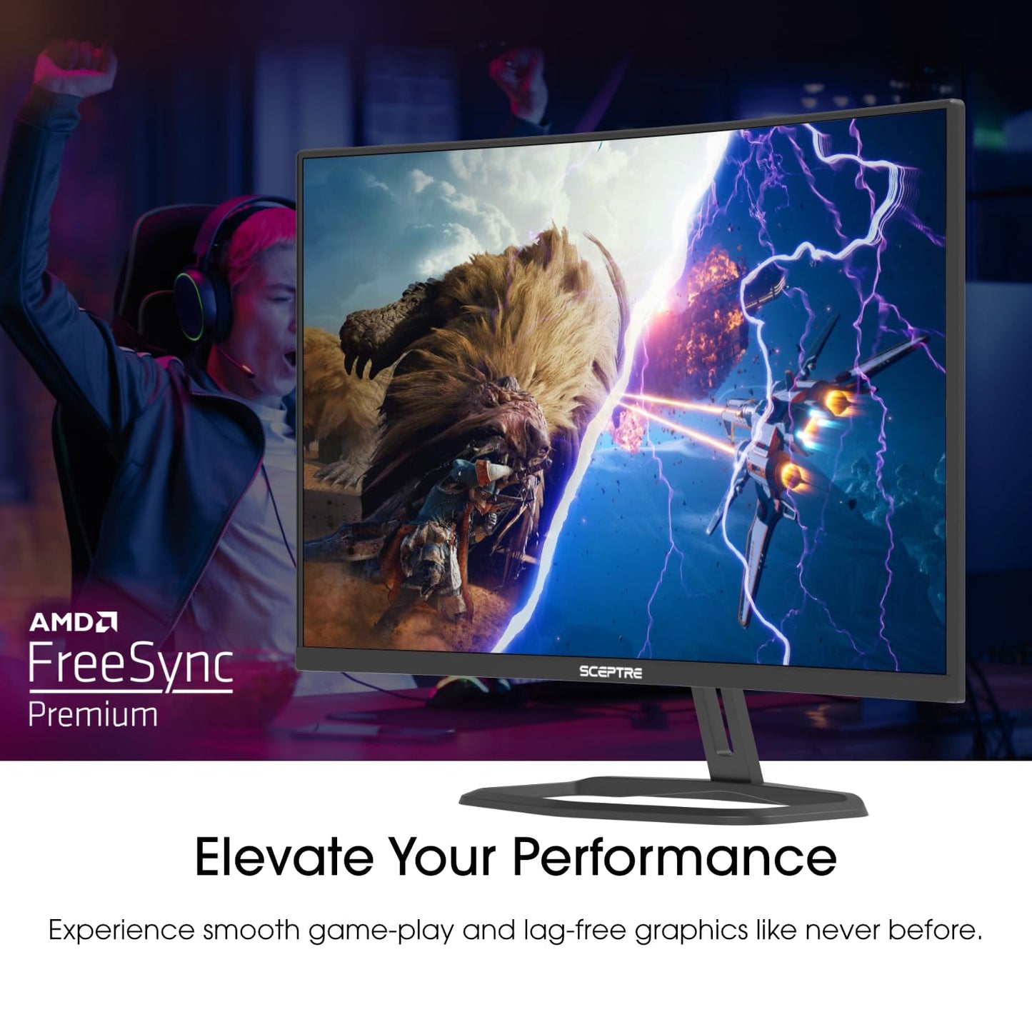 Sceptre Prime Curved 32 inch Gaming Monitor 1080p DisplayPort up to 260Hz 1500R FreeSync Premium 1ms Build-in Speakers, Machine Black 2026 (C325B-FW260D Series)