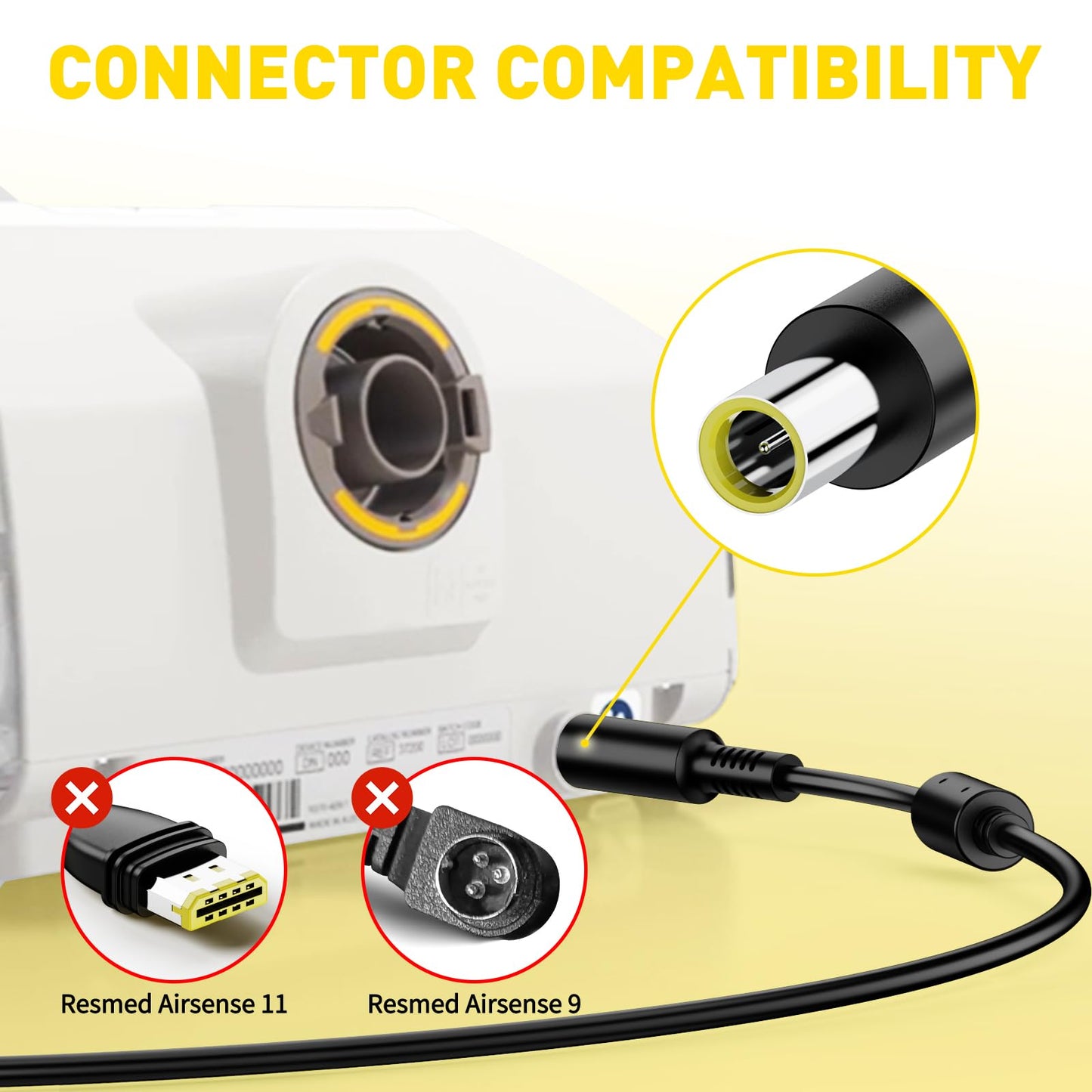 NENASEW 90W Car Charger Converter CPAP Power Cord for Resmed AirSense 10 CPAP Machine/Elite/AutoSet/AutoSet for Her,AirCurve 10 Bilevel 10 S/10 VAuto/10 ASV;370001 Vehicle bipap Machine Power Cord