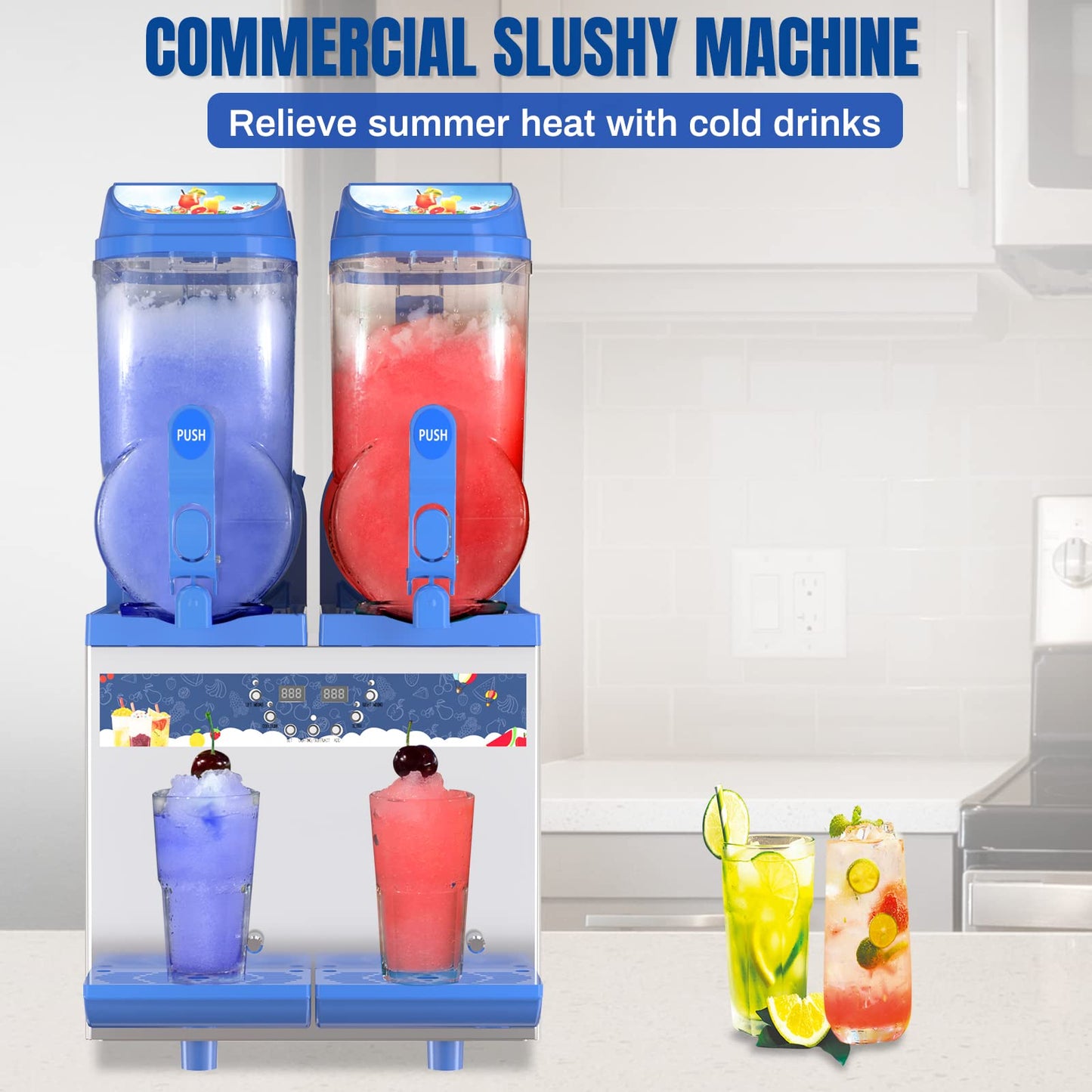 XPW Commercial Slushy Machine 1000W 30L Tanks Commercial Slushie Maker Machine 304 Stainless Steel Margarita Machines Efficient Cooling ETL Approval the Ideal Slush Maker for Bars Cafes Restaurants