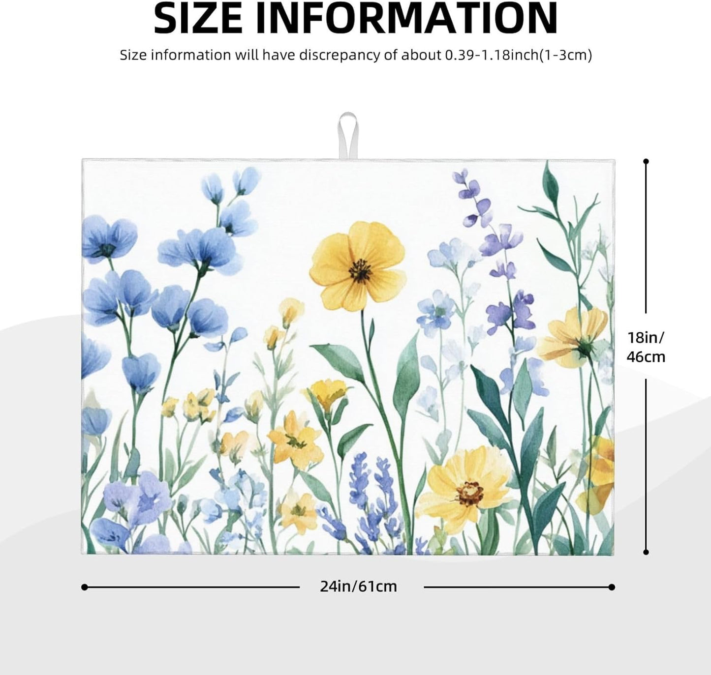 Dish Drying Mat for Kitchen Botanical Flower Watercolor Floral Counter Absorbent Dishes Drainer Microfiber Large 18x24 Inch