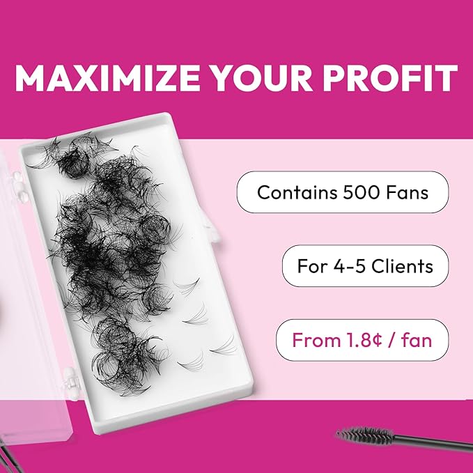 Eyesy Lash 500 Promade Fans - Volume Premade Lash Fans for Eyelash Extensions Pointy Base Handmade Loose Pre Made Eyelashes Middle Stem Soft and Lightweight (5D 0.07 D 12mm)