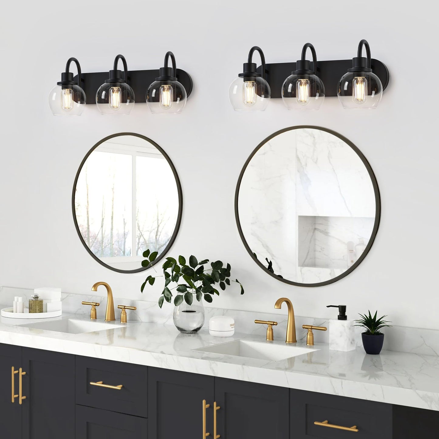 Dpyrrhic Bathroom Vanity Light,Modern 3-Light Bathroom Lighting Fixtures Over Mirror with Clear Glass Shade and Metal Base,Matte Black Bathroom Lighting