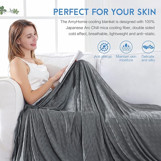 AmyHomie Cooling Blanket,90"x108"King Size,Summer Blankets with Double Sided Cold Effect, Arc-Chill Q-Max>0.5 Cool Fiber, Breathable Lightweight Blankets for Hot Sleepers Night Sweats