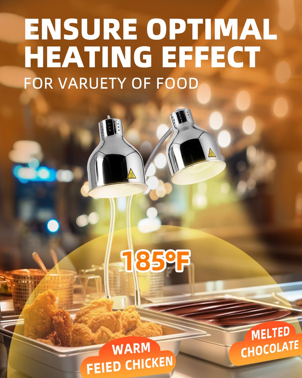 RVGMBO Food Heat Lamp - [3 Bulbs Included] [Rapid-Heating], 500W Commercial Food Warmer Light, Heat Lamp for Food, Catering Warming Lamp for Buffet Parties, Polished Silver,N2
