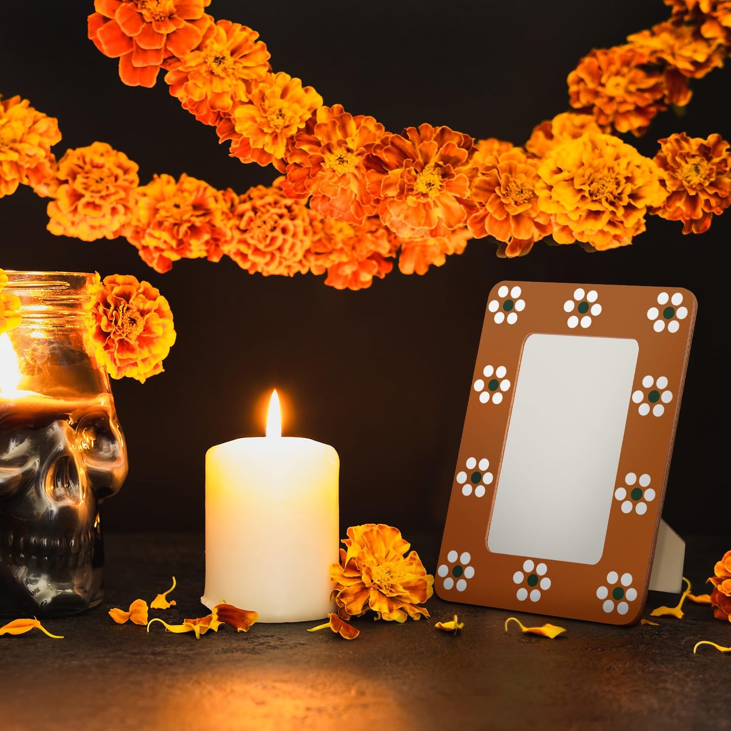Chunful 6 Pcs Mexican Flowers Picture Frames for Dia De Los Muertos Altar Day of the Dead Decorations Wooden Picture Frame for Dia De Los Muertos Altar Ofrenda Decorations