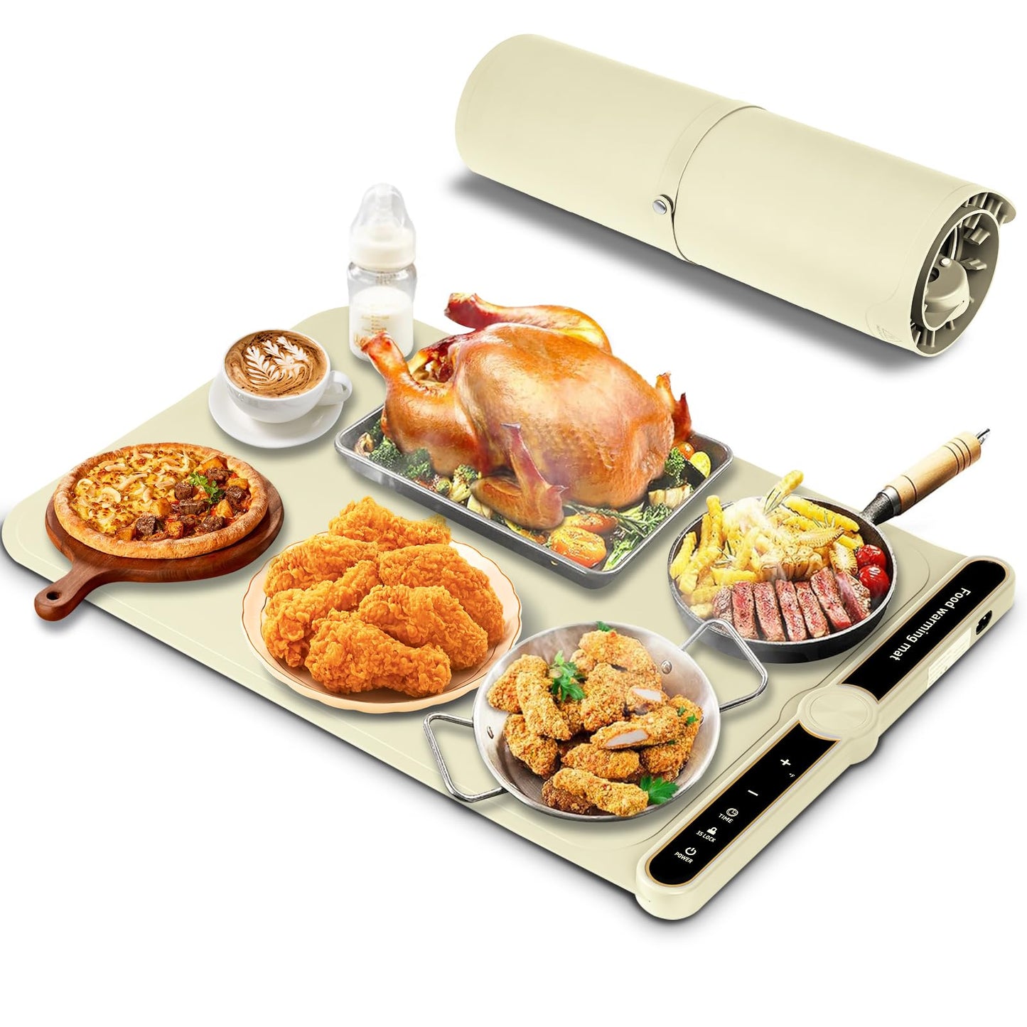 Silicone Warming Mat for Food, Fast Full Surface Heating Electric Warming Tray, 9 Level Temperature Adjustable Warming Kitchen Mat, Roll Up Food Warmer Mat for Countertop, Party, Travel