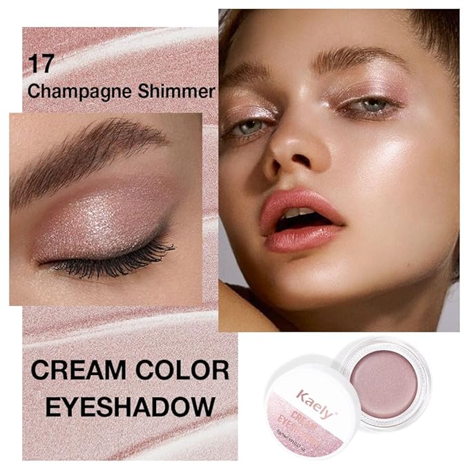 Single Cream Eye Shadow,Champagne Shimmer Glitter Natural Nude Monochrome Eyeshadow Palette,Waterproof,Long Lasting Naturing-Looking,Vegan & Cruelty-Free,17