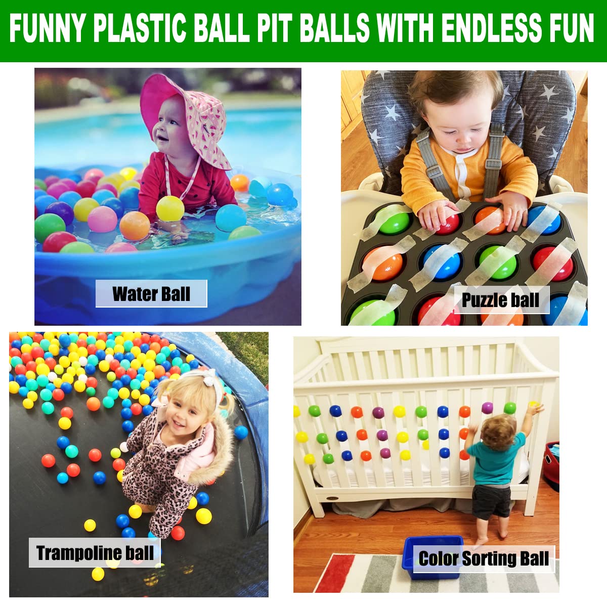 LANGXUN 50 100 200 Soft Plastic Ball Pit Balls for Kids, Gift for Baby Toddler Birthday Christmas, Ball Pit Play Tent, Baby Kiddie Pool Water Toys, Party Decoration