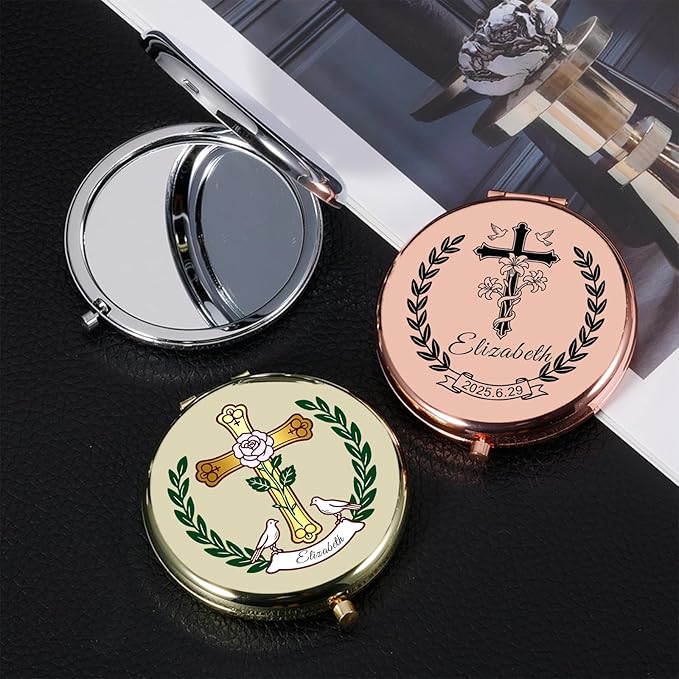 Eunigem Personalized Compact Flower Mirror for Women-Makeup Small Purse Mirror Custom Gift for Girls Women Christians (Colorful)