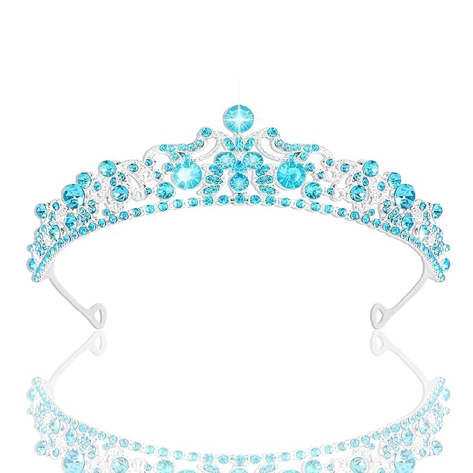 CIEHER Blue Crown Crystal Princess Tiara for Birthday Prom Quinceanera Dinner Party