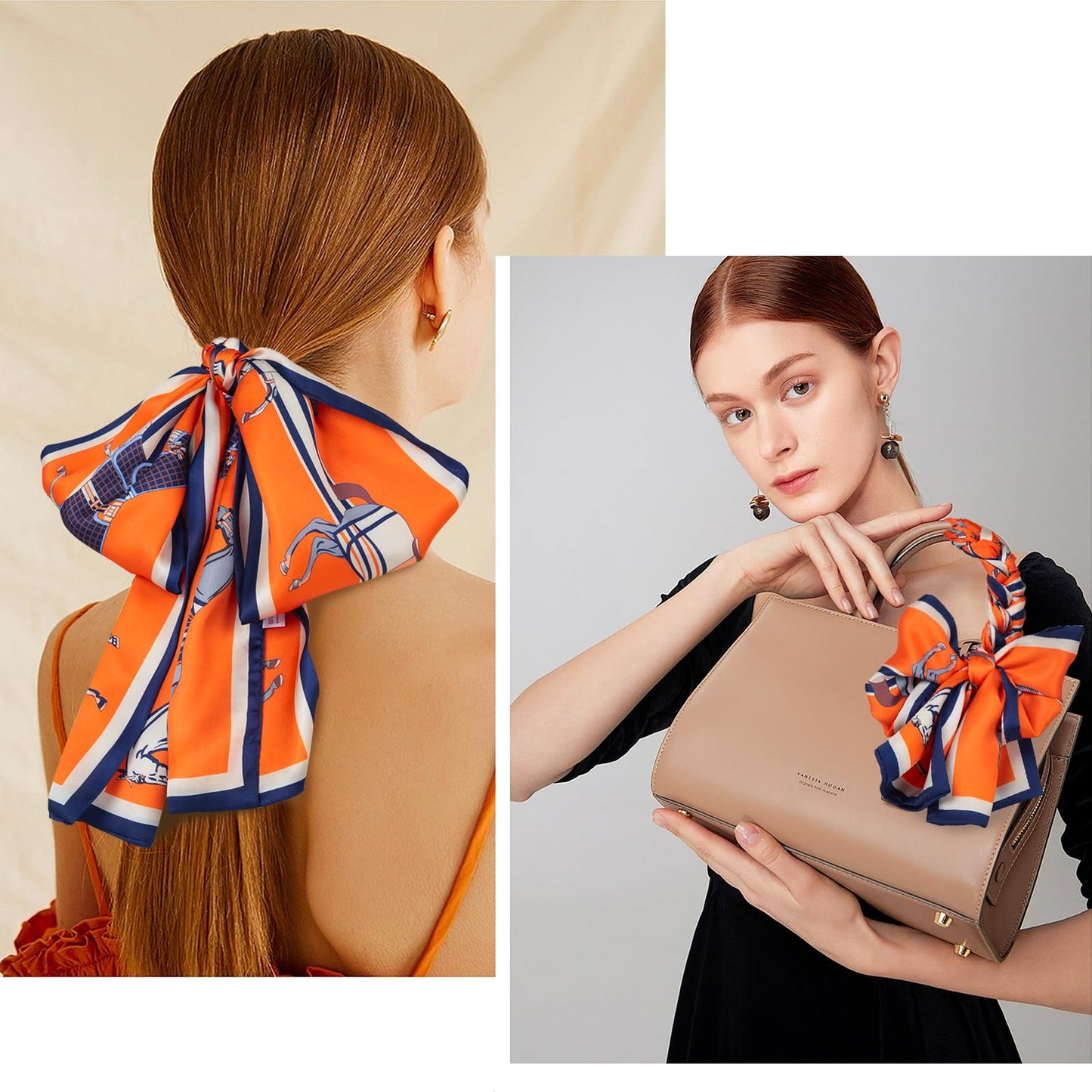 EXTREE Satin Scarf Mulberry Silk Printed Head Wrap Hair Band 7"" x 59""
