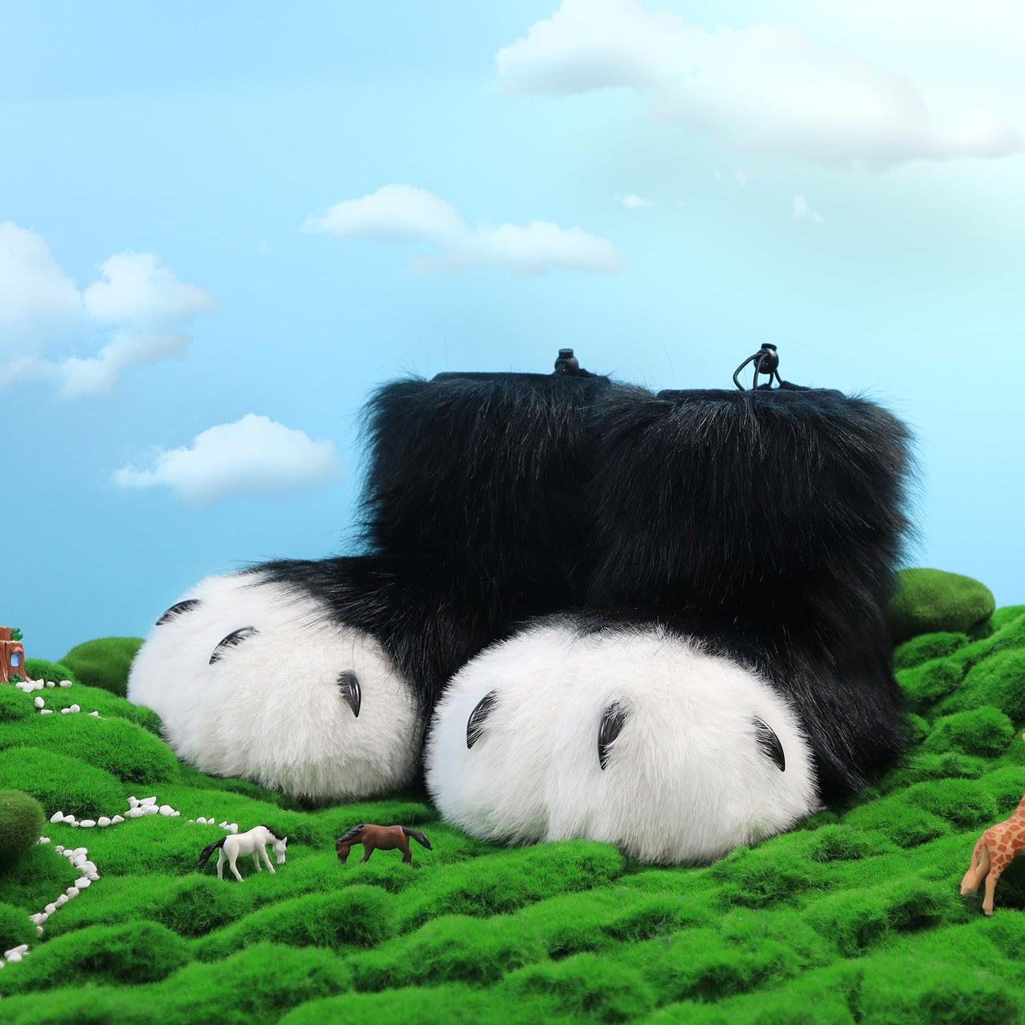hbbhml Furry Faux Fur Shoes Animal Cat Fox Fursuit Feet Paw Slippers Plush Fluffy Warm Claw Boots Costume Accessories