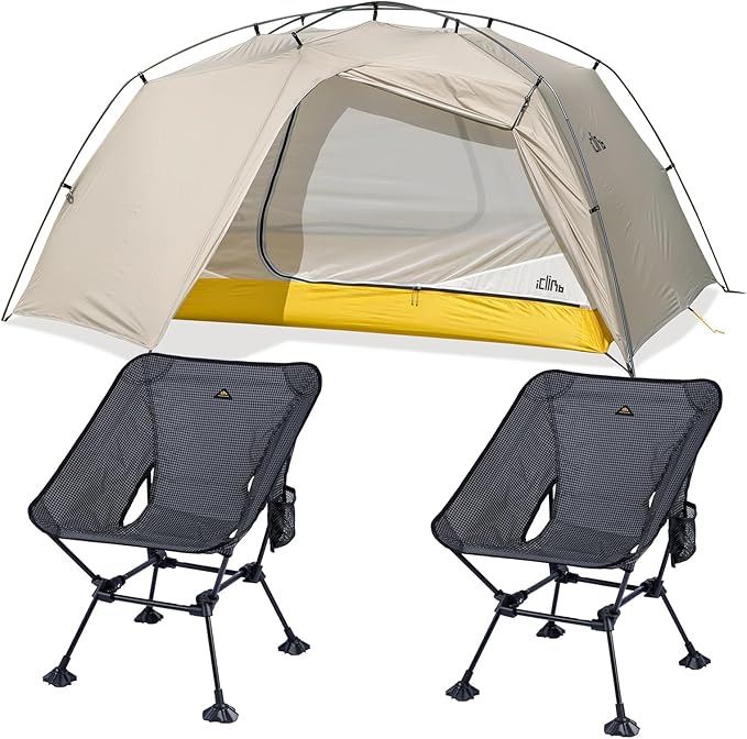 iClimb 2 Anti-Sinking Chair Bundle and 1 Ultralight 3 Season Tent, Ultralight Compact for Adults Outdoor Camping Backpacki...