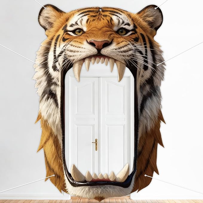 Tiger Party Decorations Realistic Tiger Door Banner Tigers Theme Door Hanging Background Jungle Animal Photo Booth Prop fo...
