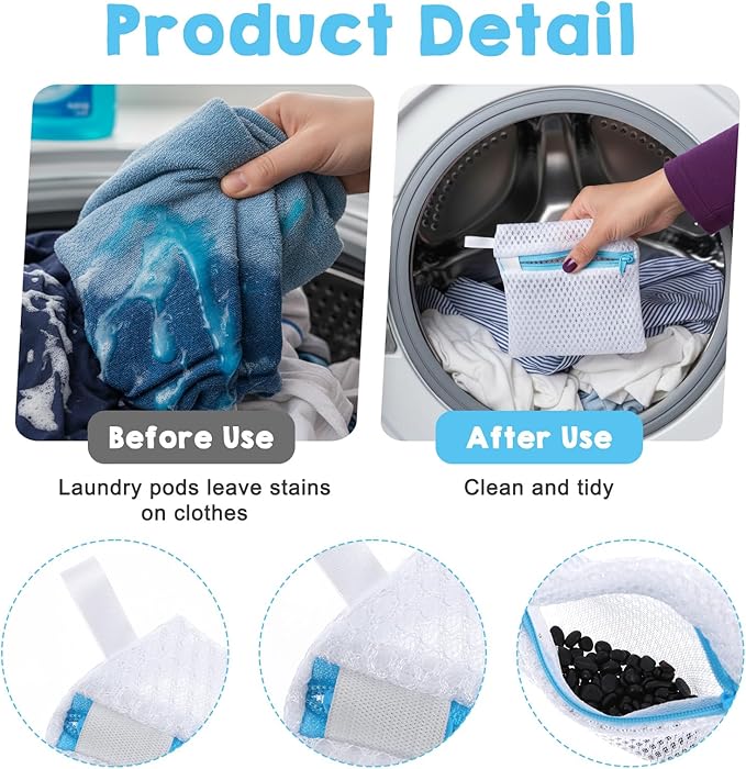 4PCS Laundry Pod Anti-Sticking Bag, Mesh Wash Bag Laundry Pods Dissolution Protection Bags Mini Washing Machine Underwear Washing Bags Scent Beads Storage Laundries Pouch Travel-Friendly
