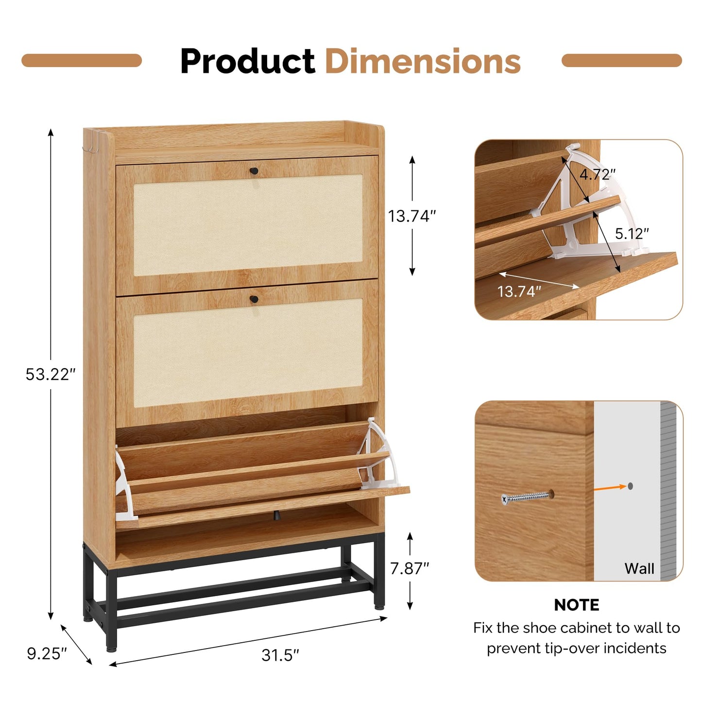Aivermeil Slim Entryway Shoe Storage Cabinet with 2 Flip Drawers, Modern Freestanding Shoes Organizer Holds 16-20 Pairs, Closed Shoe Storage for Hallway, Foyer - Space-Saving Wood Shoe Rack