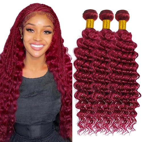 Vinmdonm Burgundy Bundles Human Hair 99J Deep Wave Bundle 22 24 26 inch Unprocessed Virgin Hair Extensions Red 3 Bundles