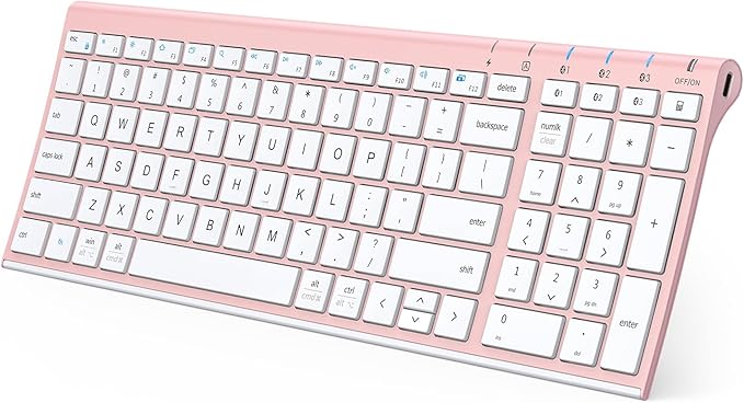 iClever BK10 Bluetooth Keyboard, Wireless Rechargeable Ultra-Slim Keyboard with Long Battery Life, Compatible with iOS, Android, Windows, Mac for iPad, Tablet, Laptop, PC, Phone