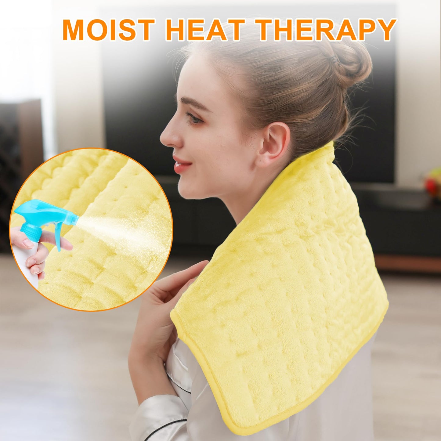Deepsoon Heating Pad,Electric Heating Pads for Back,Neck,Abdomen,Moist Heating Pad for Shoulder,Knee,Arms,Legs,Dry/Moist Heat & Auto Shut Off,Christmas Gifts for Men and Women,Light Yellow,24x12 Inch