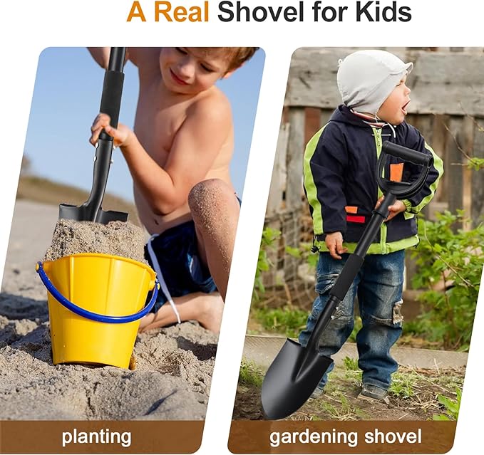 Shovel for Digging, 31" Garden Shovel with Ergonomic D-Grip, Compact Small Metal Spade Shovel for Gardening Camping, Kids Sand Beach Mini Spade, Portable