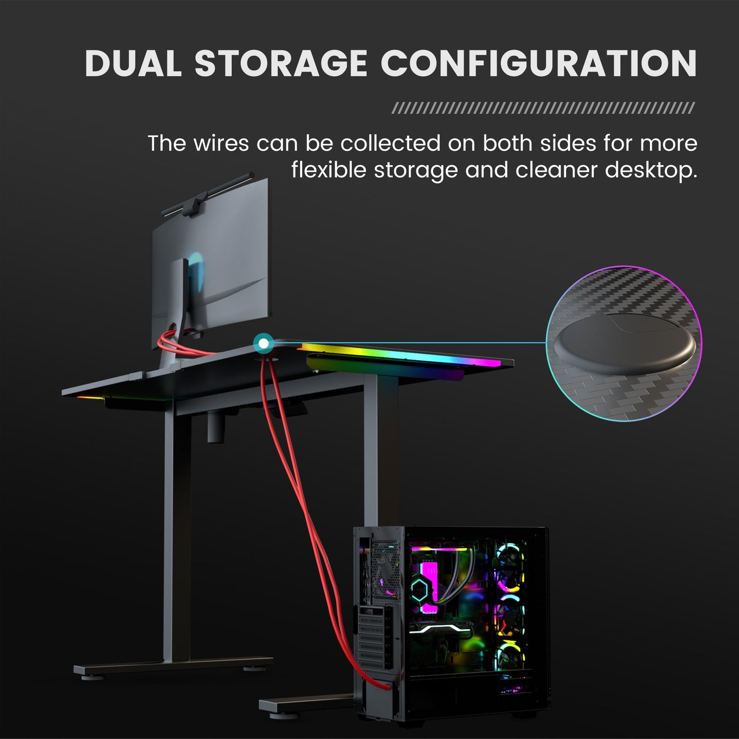 GTPLAYER Electric Standing Desk, Height Adjustable Gaming Desk - Computer Desk with LED Lights, Mouse Pad, Home Office Desk, Pure Black