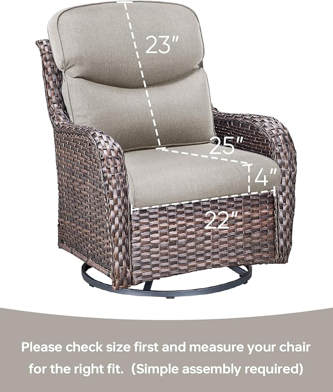 ACTREST Pop 22x25/22x24 Outdoor Replacement Cushion - 1 Set High Back Deep Seat Patio Furniture Cushions for Rattan Dining Swivel Rocking Chairs Rattan Loveseat Couch Sectional Sofa - Beige/Smile