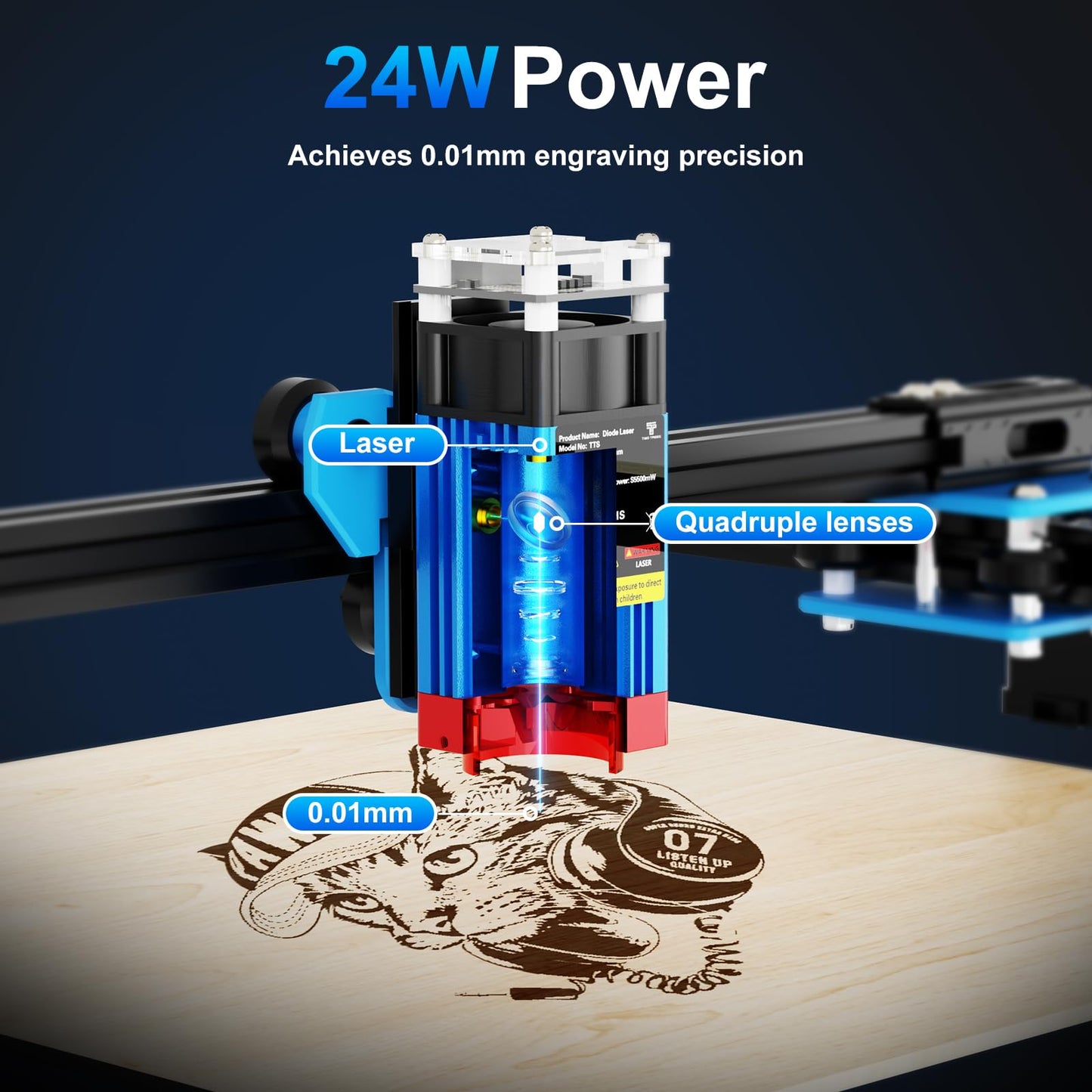 Twotrees TTS-55 Pro Laser Engraver 5500mW Laser Engraving Machine,Laser Cutter,30000mm/min Speed,0.08mm Laser Spot Engraver Machine for DIY,Wood,Metal,Acrylic,Glass,Stainless Steel