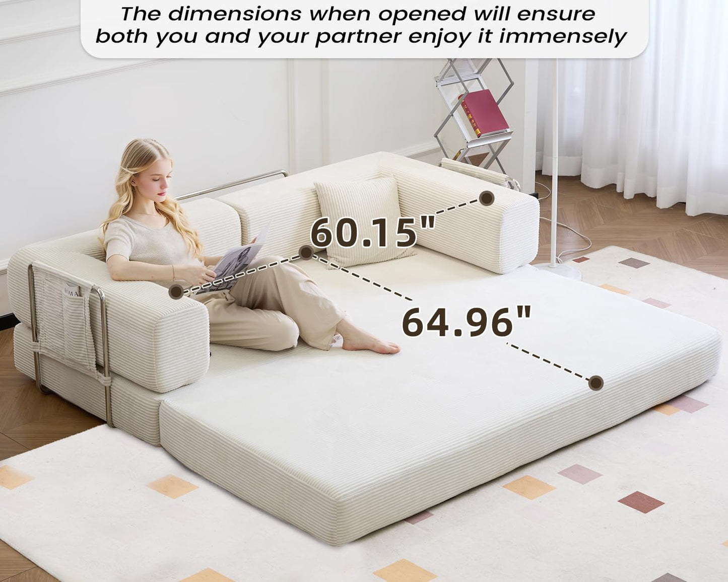 GEARIVY Folding Sofa Bed Convertable Corduroy Couch King Size Floor Sleeper 4-in-1 DIY Combination Modular Sofa Fold Out Futon Lounge Comfy Foldable Lazy cama for Living Room (Beige, 80.15'')