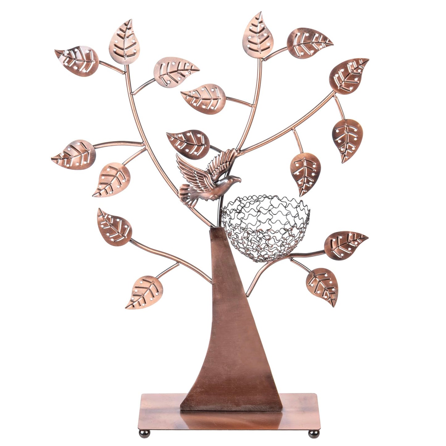 MyGift 14-Inch Modern Bronze Jewelry Organizer Tree with Bird Nest – Holds 48 Earrings, Necklace & Bracelet Stand, Metal Tabletop Display for Rings, Trinkets – Decorative Storage for Home Décor