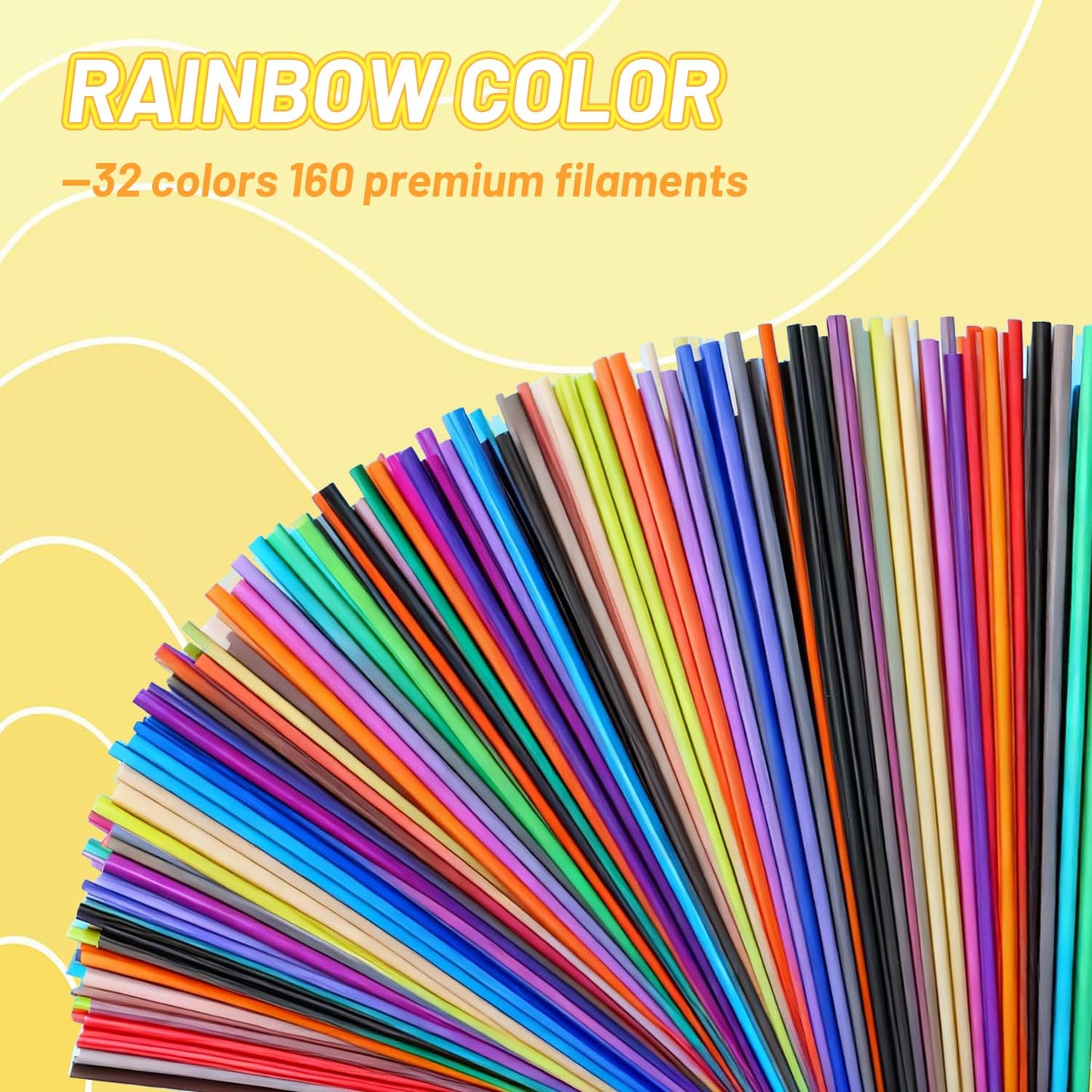 Logiim 32 Colors PCL 2.5mm 3D Pen Filament Refill Compatible with 3Doodler Start+, Low Temperature Filament, 15 cm x 5 pcs Total 2400cm, Safe & Easy-Use Refill 160Pcs