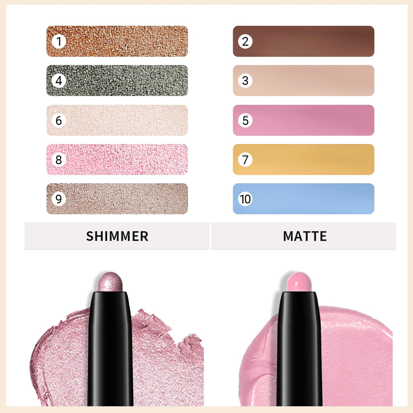 Erinde Waterproof Eyeshadow Stick, Cream Eye Shadow Stick, Long-Lasting, Crease-Proof, Cream to Powder Buildable & Blendable Eye
