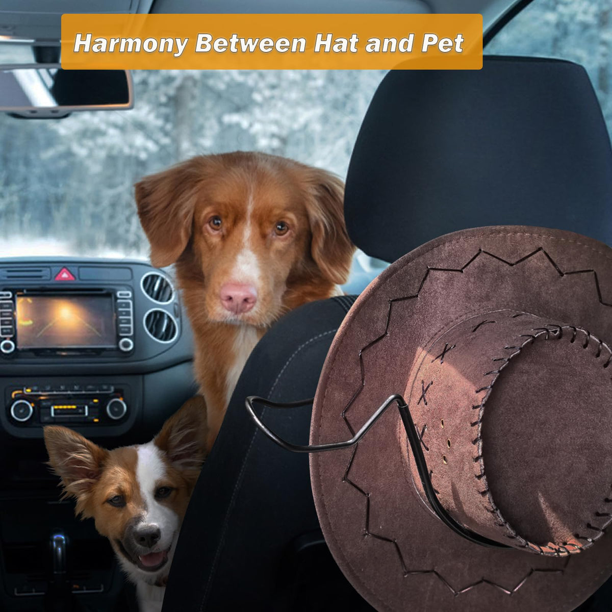 Idefair Cowboy Hat Holder Rack for Truck Car SUV Hard Hats Stand Western Accessories for Men Women Travel Automotive Seat Back Storage Organizer Hardhat Hanger with Hooks Gifts for Most Hats