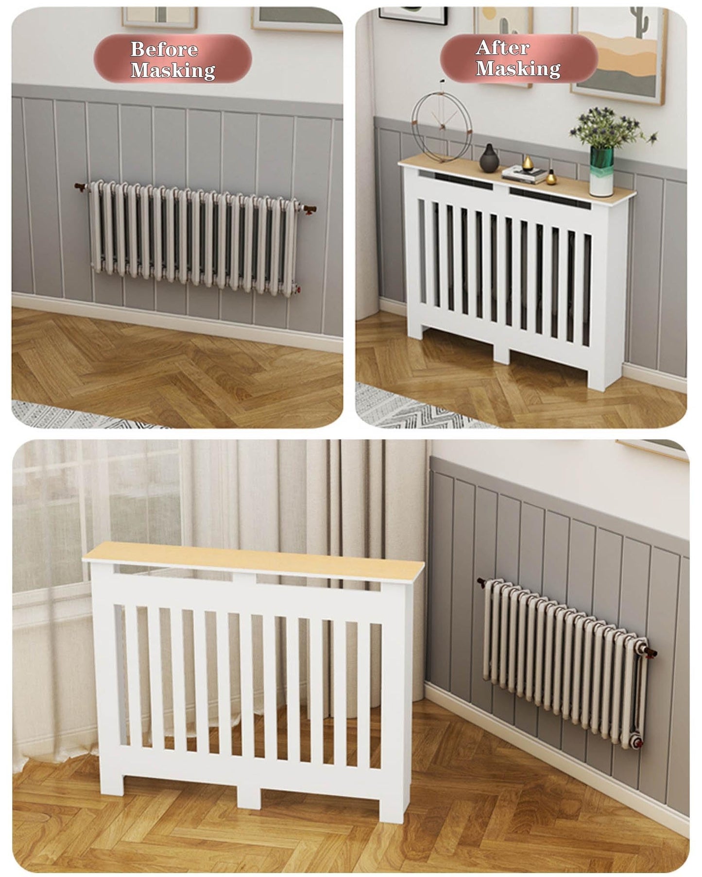 Modern Radiator Covers Wall Heater Cover Cabinet Shelf Bathroom Floor Radiator Shelve, Hide Cluttered Pipes/Easy To Install, Suitable For Household Living Room, White(23.6"Lx27.6"Hx9.8"W)