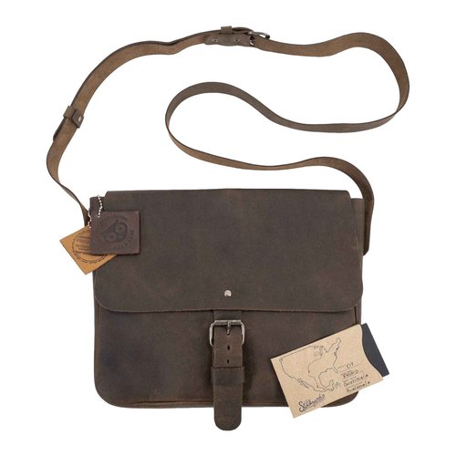 Hide & Drink, Small Messenger Bag, Rectangular Bag with Adjustable Shoulder Strap, Crossbody Bag, Travel Accessory, Full Grain Leather, Handmade, Bourbon Brown