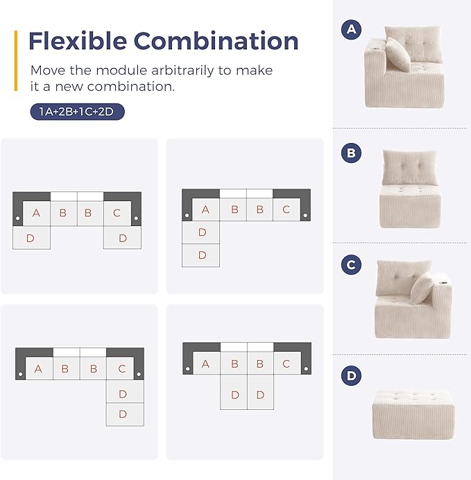 MAXYOYO 129.5" Modular Sectional Sofa Couch, U Shaped Modern Cloud Couch with 2 Ottomans, Sofa in A Box, Tufted 6-Seat Boneless Sleeper Chair for Living Room, No Assembly Required, Beige