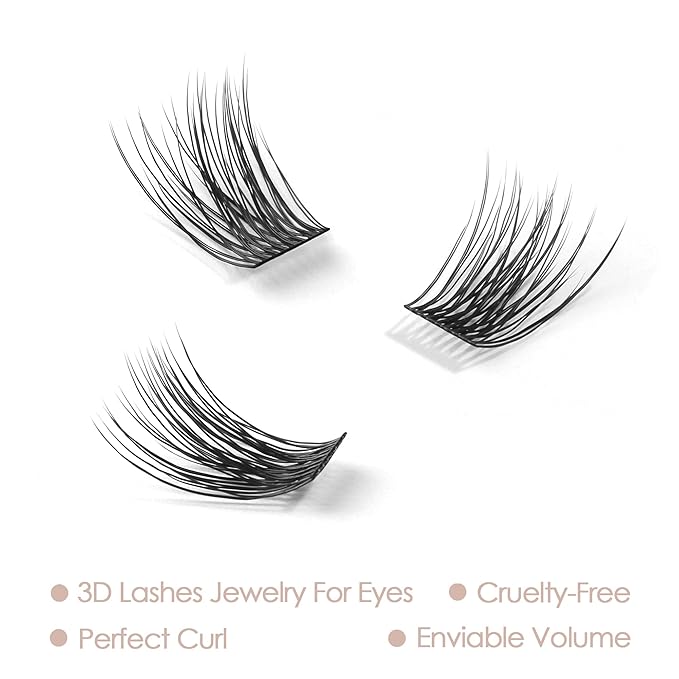 DIY Eyelash Extension, 3D Effect Glue Bonded Band Individual Lash 48 Clusters Volume Lashes Set, Home Eyelash Extension, C curl Lashes Pack 10MM-48 Clusters
