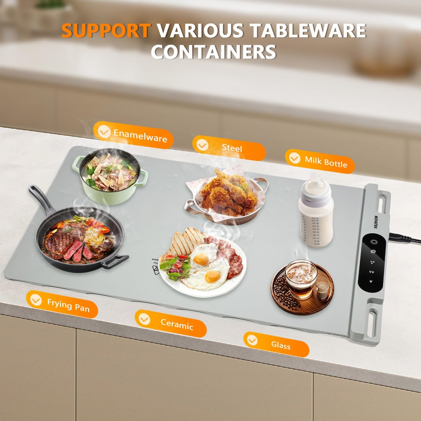Silicone Food Warming Mat Electric Heating Pad with Felt insulation pad - 3 Temperature Set Modes, Portable Hot Plate for Buffets Parties Kitchens Countertops Holiday Gatherings