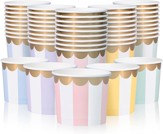Confettiville Paper Ice Cream Cups, 50-Count 11-Oz Disposable Dessert Bowls for Hot or Cold Food, 11-Ounce Party Supplies ...