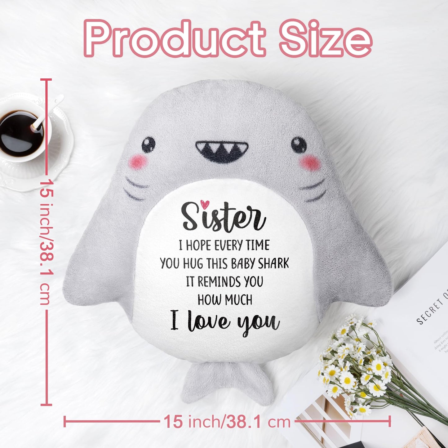 IDELTIME Sister Birthday Gifts, I Love You Shark Pillow, Big Sister Gifts for Girls from Sisters Brothers, Gift for Sister in Law on Birthday, Christmas, Wedding, Cute Decorative Throw Pillow