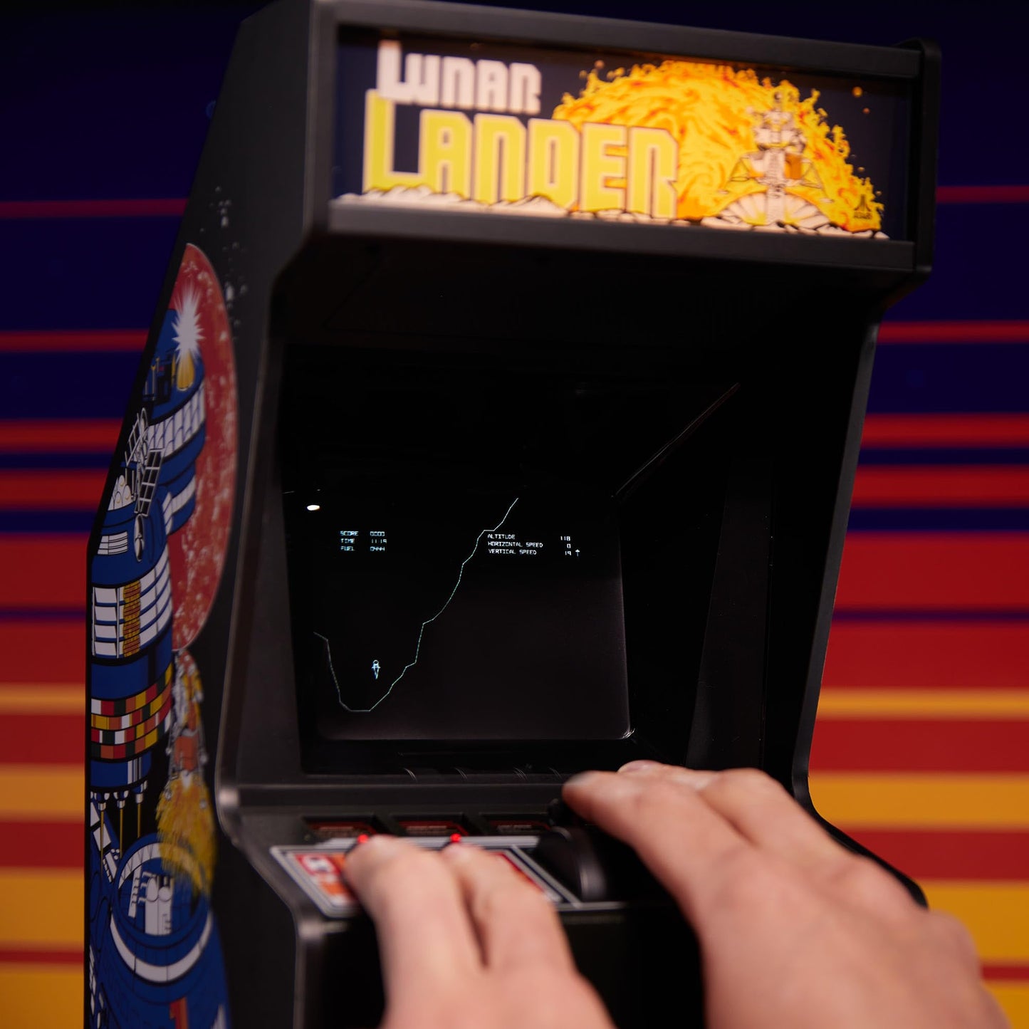 Quarter Arcades Lunar Lander Mini 1/4 Scale Atari Replica Cabinet with Original ROM – Retro Arcade Machine with Thrust Lever, CRT Lens, Rechargeable Battery – Mini Game for Home [Video Game]