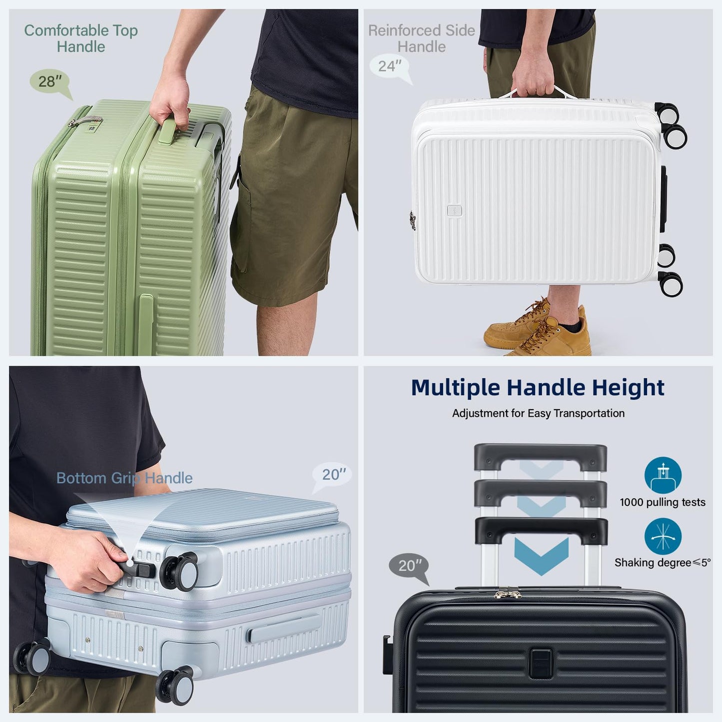 HanTrip Hard Shell Suitcases 24 Inch Check in Luggage with Spinner Wheels Cup Holder, Lightweight Top Opening Expandable Luggage Hard Case Rolling Medium Checked Suitcase with Lock, White