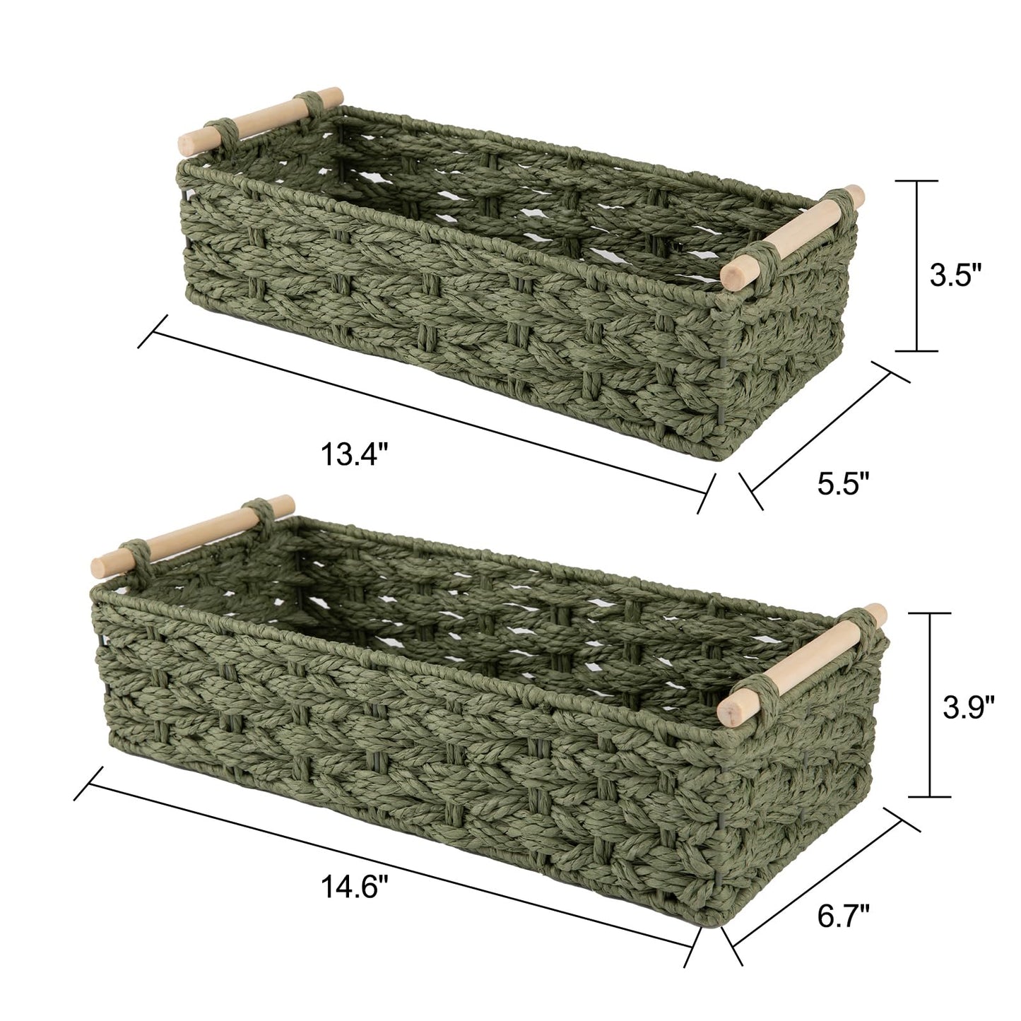 OIAHOMY Toilet Paper Baskets Handmade Paper Rope Decorative Wicker Storage Tank Shelf Cabinet Organizer for Bathroom Home, Set of 2, Green