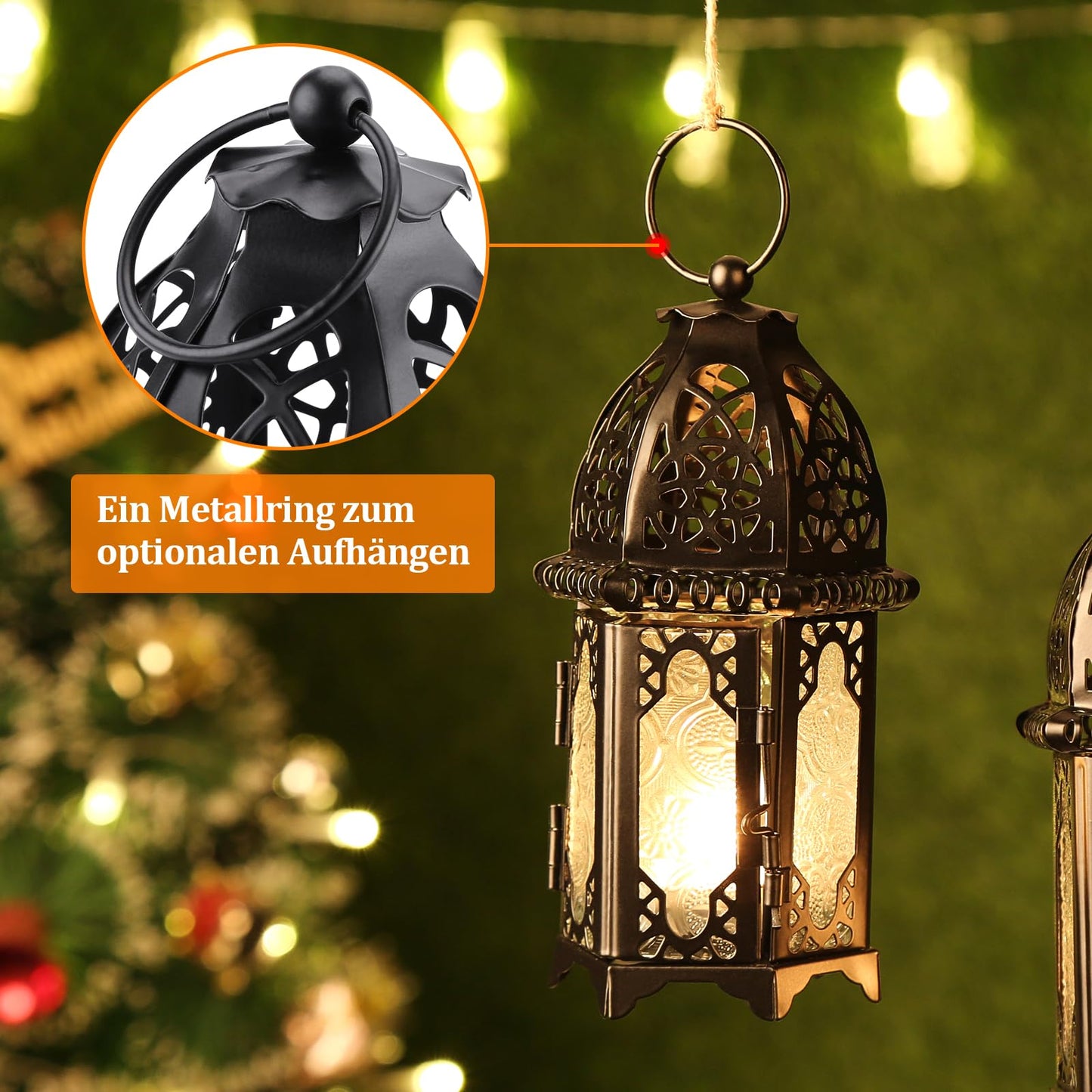 Metal Candle Holder 4PCS Transparent Glass Moroccan Style Hanging Lanterns Creative Wedding Home Tabletop Decoration Birdcage, Black