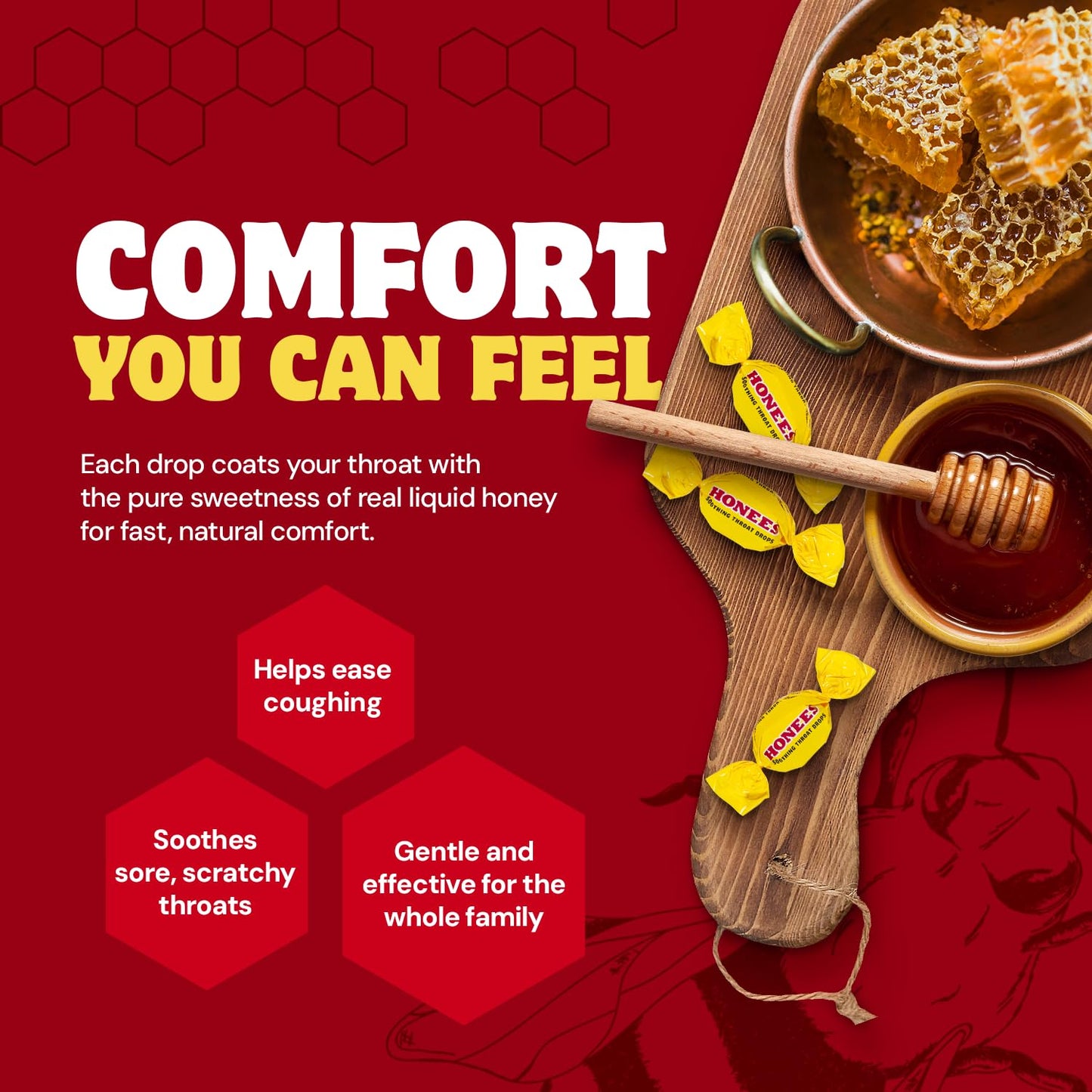 Honees Honey Filled Drops, Honey Cough Drops with Real Honey-Natural Sore Throat Relief-Nothing Artificial-Throat Coat Lozenges, Natural Cough Suppressant, Non-GMO (12 Pack – 240 Drops)