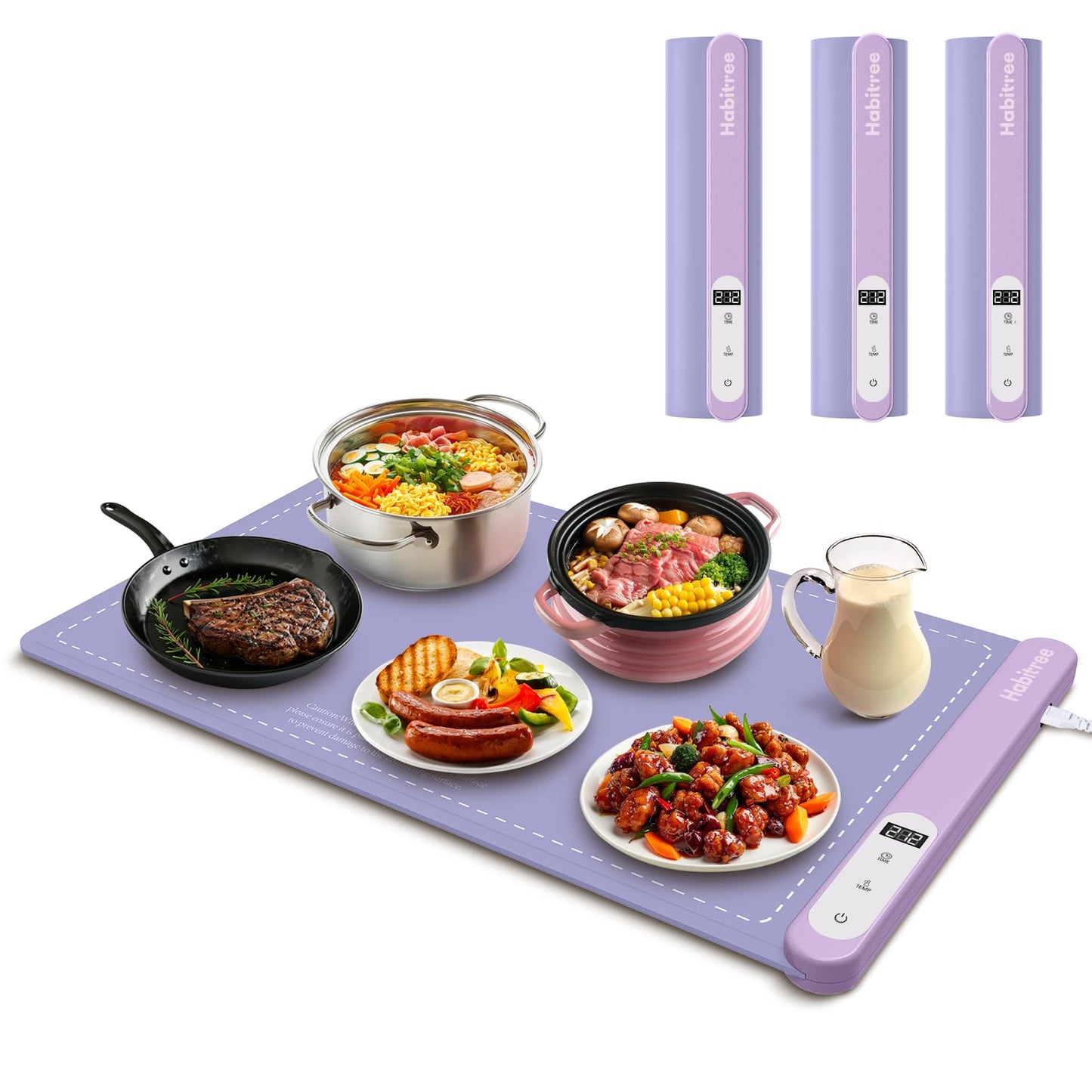 3-Pack Silicone Food Warming Mat & Food Warmers for Parties Buffet - Rapid Heating 6-Level Temp Control, Rollable Portable Easy Clean - Value Set for Gatherings & Home Daily Use（Purple）