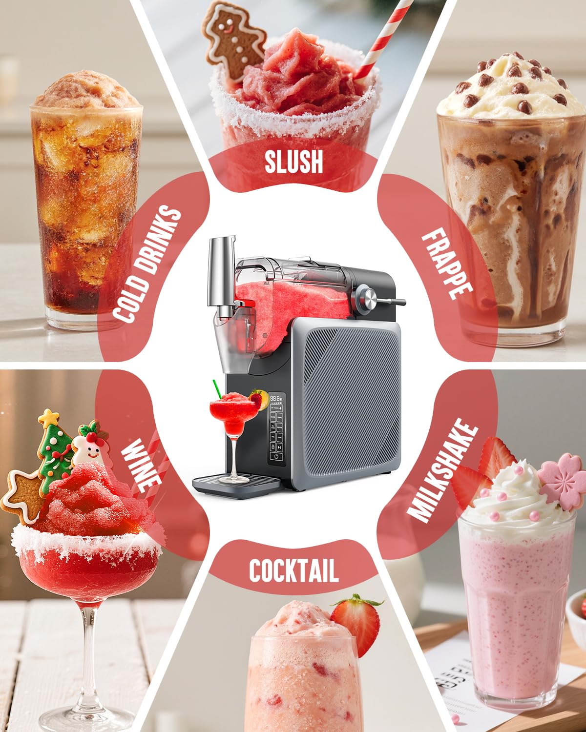 Slushie Machine No Ice Needed 68oz, Slushy Machine for Home with LED Display and 5 Preset Modes, Auto-Clean, Frozen Drink Maker Perfect for Margarita,Frappés, Cocktail Smoothie, Milkshake and More