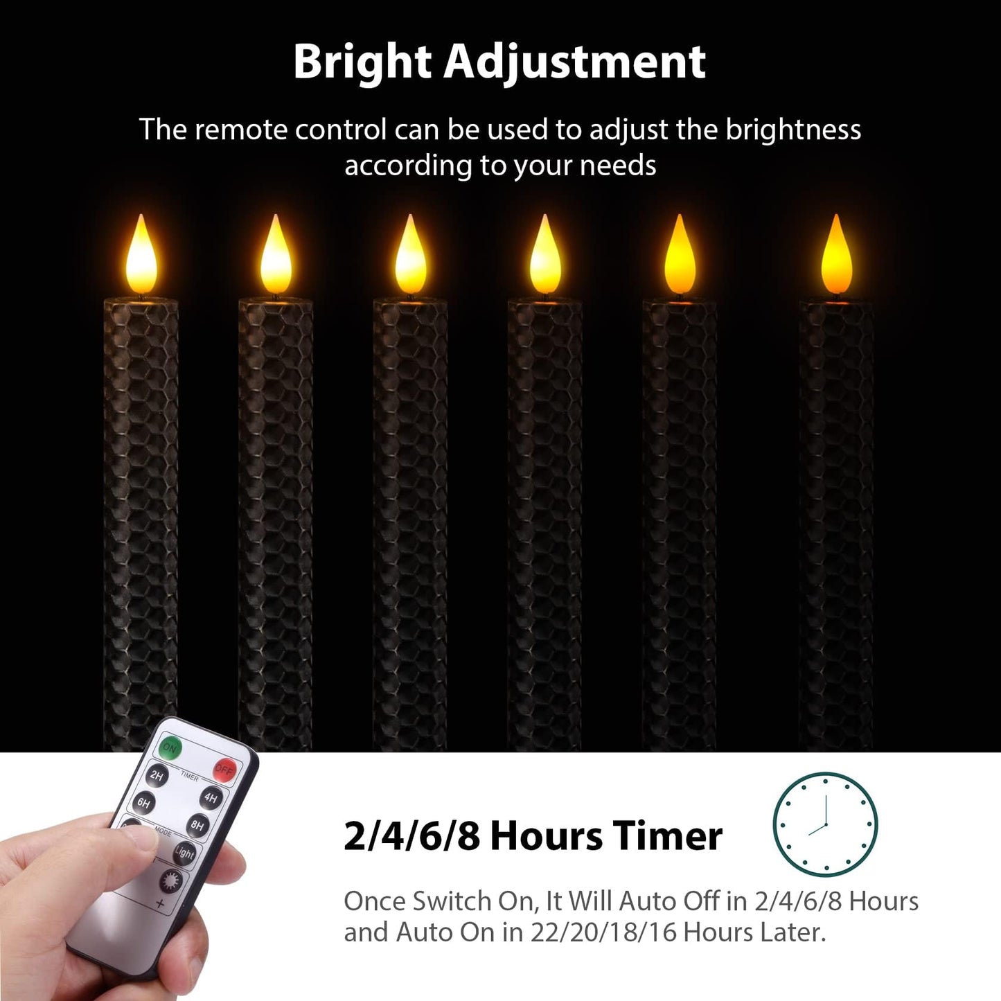 SoulBay Black Flameless Taper Candles, 9.7" Battery Operated Real Wax Honeycomb LED Window Candle Sticks with Remote & Timer, Flickering Realistic Bright Lights for Table Halloween Decorations, 6PCS
