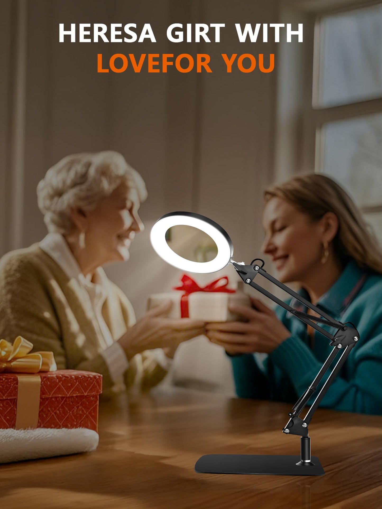 qlying 10X Magnifying Glass with Light and Clamp, Real Glass Lens Magnifier Lamp with 3 Color Modes & 270° LED Light, Dimmable Hands-Free Desk Clamp Lamp for Crafts, Reading, Painting, Repairing